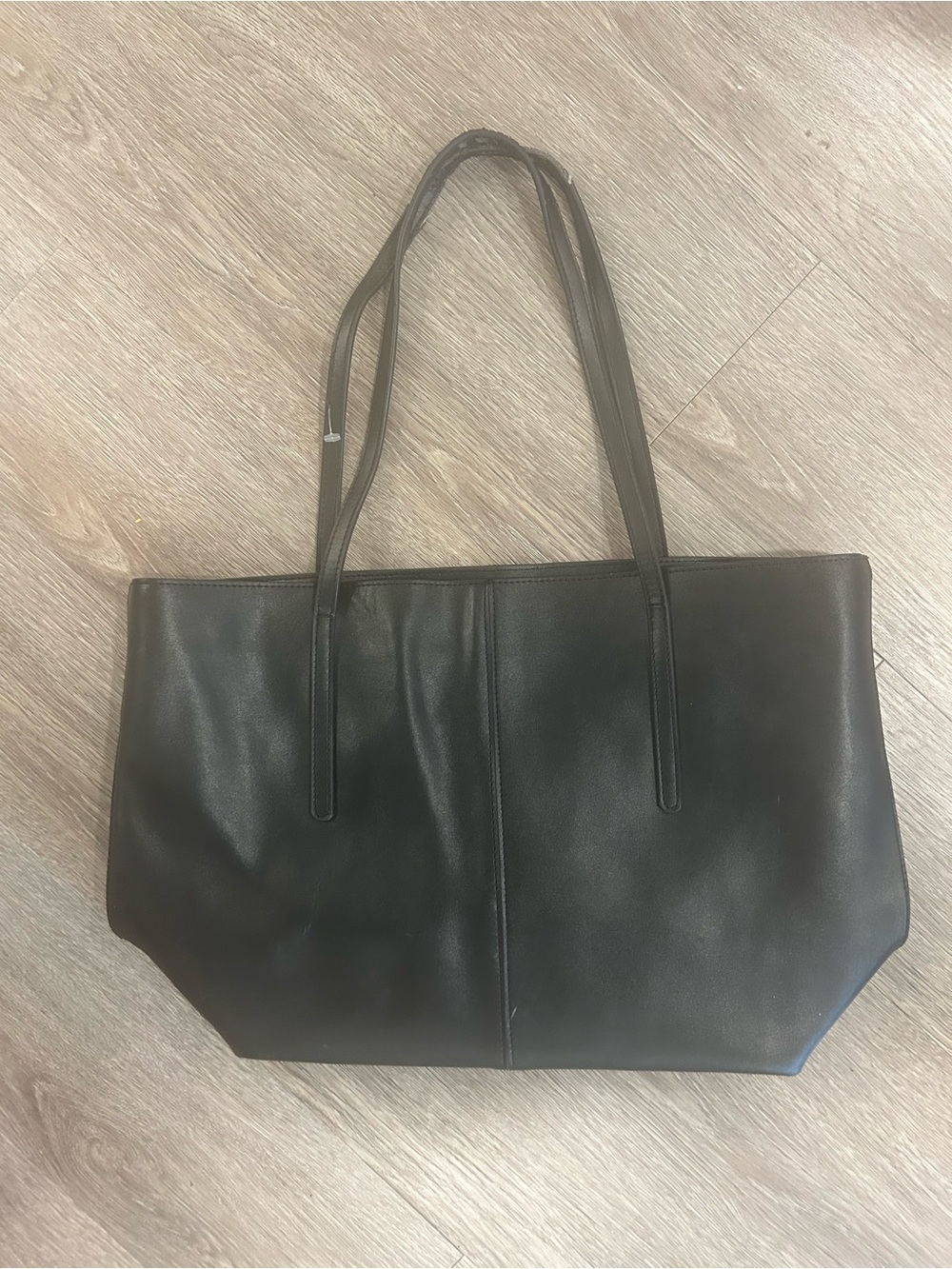 Everyday Black Leather Tote with Double Shoulder Straps